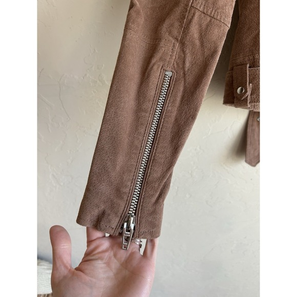 BLANKNYC 100% Suede Moto Jacket S Light Brown Cropped Retro Punk Alt Belted - Picture 10 of 11